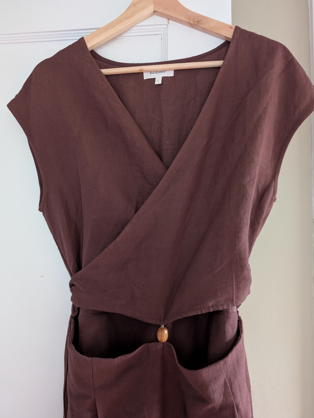 Brown Wrap Linen Jumpsuit Böhme Size L